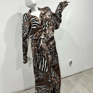 Animal Print Long Shirt Dress with Belt